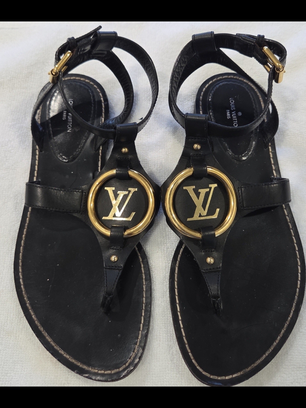 Louis Vuitton Black Leather Kids Buckle Sandals